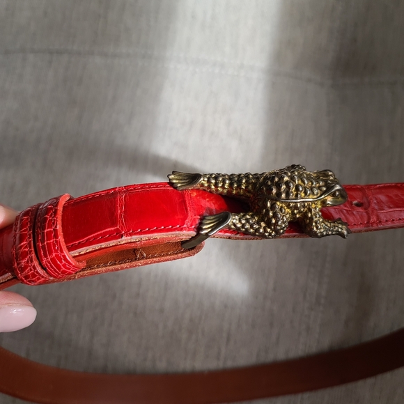 RARE! The Western Boot Red Genuine Alligator Belt with Brass Toad Buckle Sz 30 - Picture 12 of 12